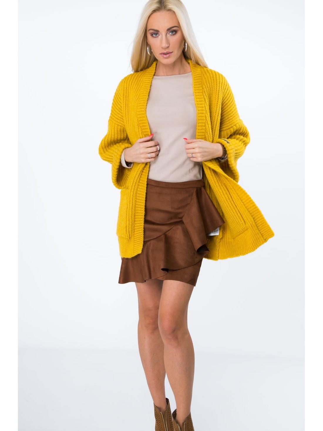 Suede skirt with ruffles caramel MP81905 - Online store - Boutique